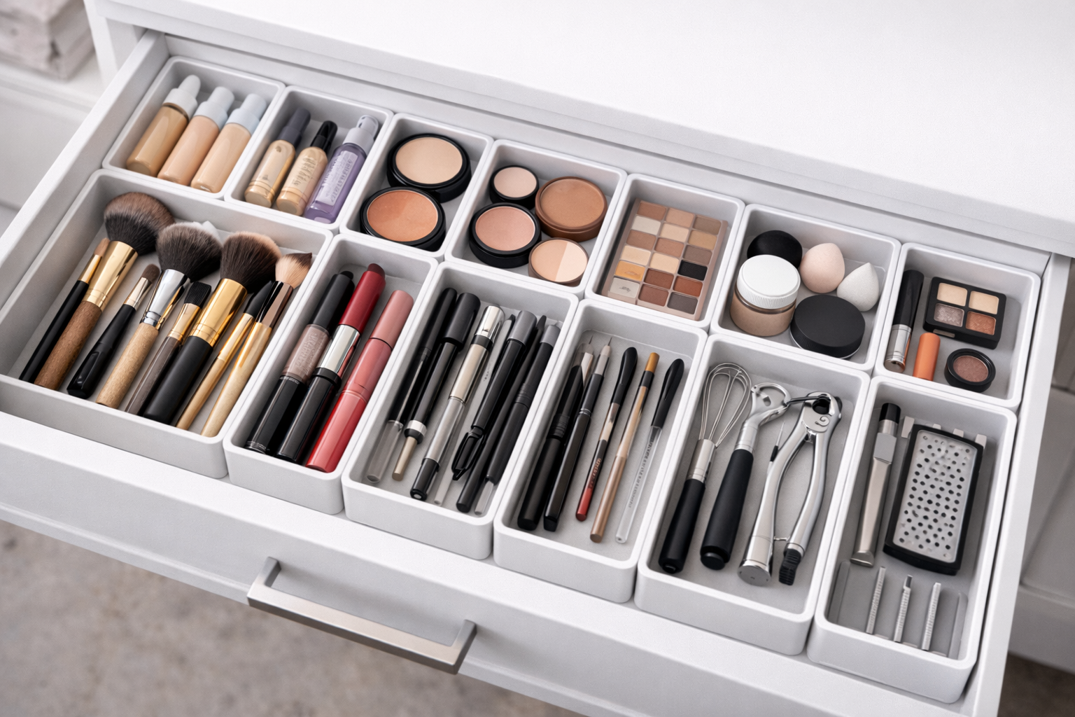 Cajón de baño con organizadores modulares